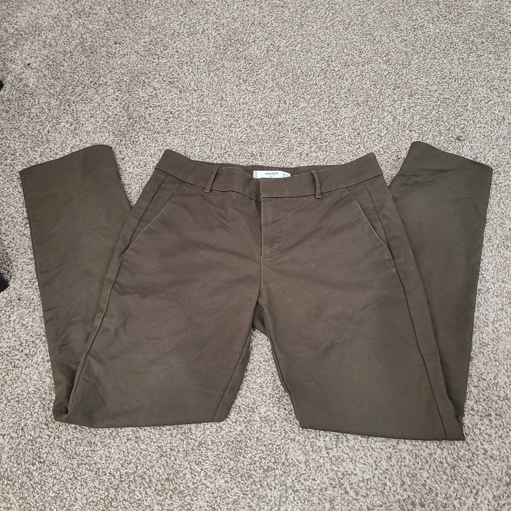 Mango Suit Olive Army Green Skinny Cropped Ankle Dress Pants